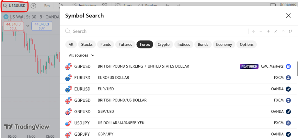 How to select markets and add currency pairs or symbols to the chart and watchlist