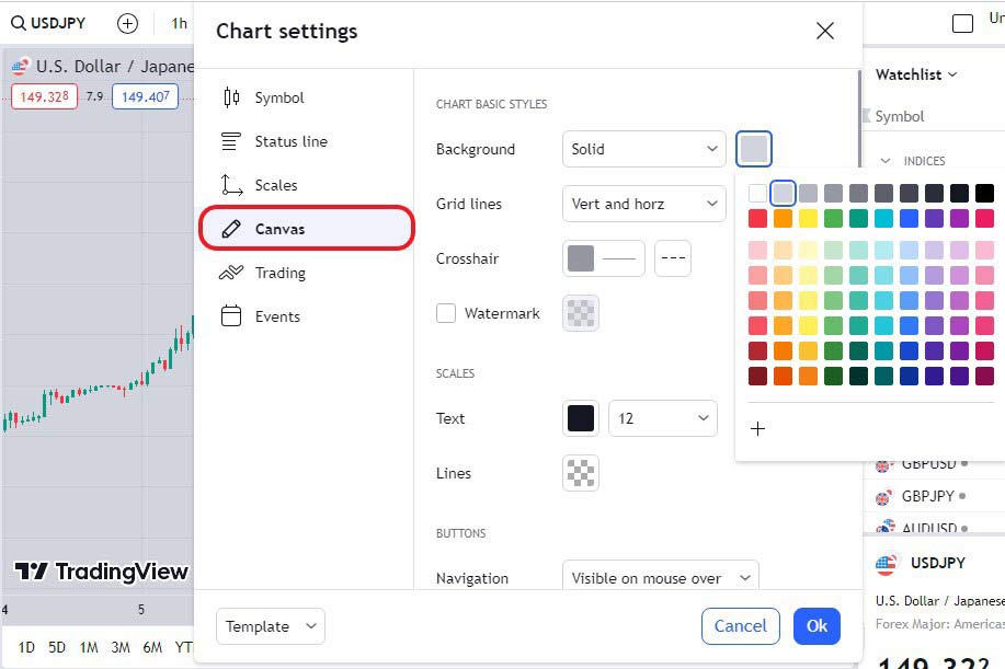 Changing the chart color in TradingView
