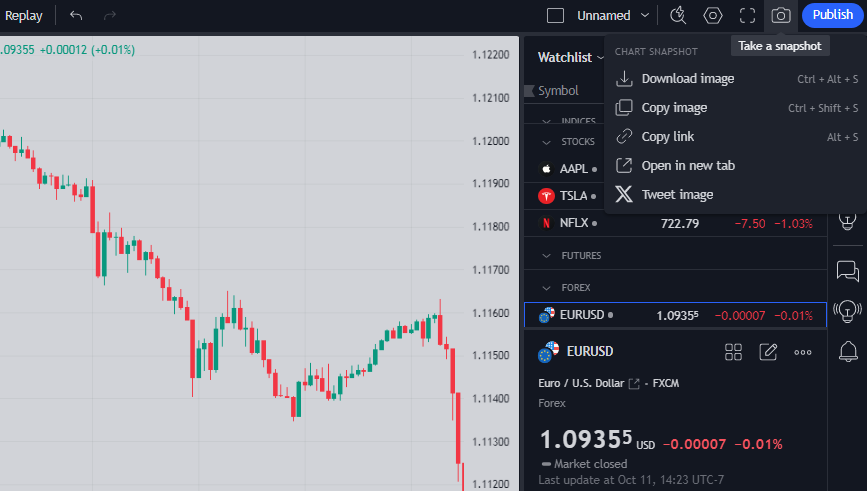 On your chart, click on the camera icon on the right side of the screen - then click on the Download Image option.